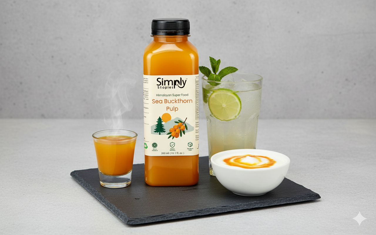 Simply Staples Sea Buckthorn Pulp 300 ml - Rich in Vitamin C, Omega 3,6,7 and 9 and Antioxidants)